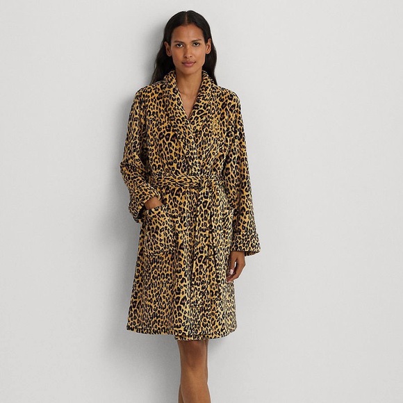 NWOT Lauren Ralph Lauren Super Soft Leopard Print Shawl Collar Robe with Pockets - Picture 1 of 14